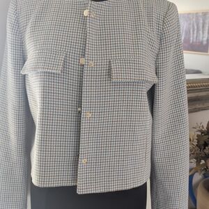 Zara Blue and White Houndstooth Blazer